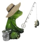 Catch Of The Day Green Frog Rod Fishing And Wearing Fisherman Hat Figurine