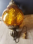 Vintage Mid Century Modern Amber Glass 14    Hanging Swag Lamp Mcm 11    Chain As Is