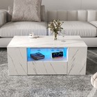Led Coffee Table Center Cocktail Table Wood Side Table End Table With 2 Drawers