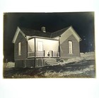 Antique 5x7 Inch Plate Glass Negative Of Boys Sitting Outside Of Small House V38