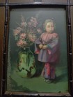 Antique Oriental Painting By Esther Hunt Vintage With Wooden Frame 