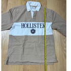 Hollister Long Sleeve Rugby Shirt Size Large Tan White Vintage Prep Streetwear