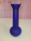 Vintage Cobalt Blue purple Hand Blown Glass Vase Fluted Edge 7 5    Tall