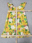 Vtg Double Ruffle Cotton Hibiscus Hawaiian Yellow Muumuu Midi Dress Youth Tropic