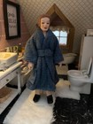 1 12 Dollhouse Miniature Porcelain Male Doll In Blue Bathrobe Bath Bedroom Dolls