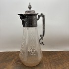 Antique Carafe  syrup Pitcher  Silver Plate Cut Like Glass Ornate Decoration 