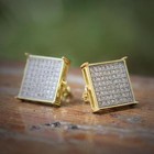 Men s Large Flat Screen Hip Hop Gold Plated Square Cz Stud Earrings