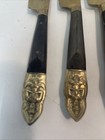 Vtg Lot Of 4 Thailand Brass Dinner Knives Sitting Buddha Wood Handle 8 5    Long
