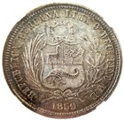 1859 Yb y Silver Peru Tranistional 50 Centimos Seated Liberty Short Hair Ngc Au 