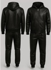 Men s Genuine Lambskin Black Leather Track Suit Sweatsuit Jogging Hoodie Suit
