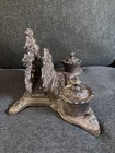 Vintage Ornate Rococo Style Cast Iron Cherub Double Inkwell