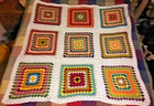 New Hand Crochet Granny Square Blanket Afghan Throw 47x47 White Trim 9 Squares