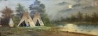 Antique 1800s Native American Pastel Painting Indian Tipi Landscape 38 X 20   
