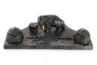 Antique Victorian Elephant Inkwell Desk Stand Spelter Marble Double Inkwell