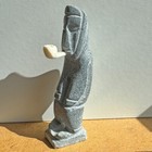 Vintage Greenlandic Art Soapstone Carving Of Inuit Man Smoking Pipe Signed Pavia