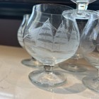 Vintage Cutty Sark Whiskey Etched Glass Clipper Ship Brandy Snifter Set Of 6