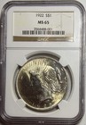 1922 Peace Dollar  Ngc Ms 65  Light Gold Tone  From-the-roll Fresh 