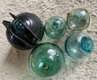 Japanese Glass Fishing Floats 5pc Kanji Marked Asahi Dai Se W cover