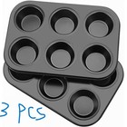 3 Pcs Pack 6 Cups Cake Muffin Pan Non-stick Bakeware Diameter Cups Carbon Steel
