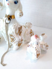 Vtg  50s Japan White   Gold Spaghetti Poodle Mom   Puppies With Chains Figurines