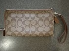 Coach Brown Signature Coated Canvas Double Corner Zip Wallet Wristlet purse