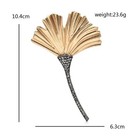 Vintage Style Gold Ginkgo Leaf Brooch Pin Dark Black Crystal Long Stem