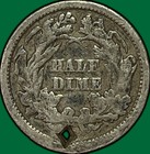1863 Seated Liberty Half Dime Fine F Coin  Holed  35231