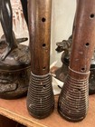 Antique Wooden Empty Spools With Metal Ends Pre-1930 Brown Beehive Pair