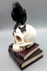 Halloween Raven Crow Perching On Skull With Ancient Spell Books Figurine