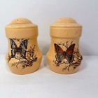 Vintage Butterfly Ceramic Salt And Pepper Shakers Set Floral Yellow Cottage Mcm
