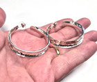 Vintage 925 Sterling Silver Hand Hammered Pattern Hoop Pierced Earrings
