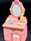 Pink Vanity Trinket Box Miniature Dressing Table Hinged Porcelain Jewelry Box