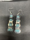 Native American Sterling Silver Handmade Navajo Turquoise Dangle Earring