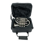 Shiny Mini Silver Pocket Trumpet Set With Oxford Carry Case - Beginner Friendly