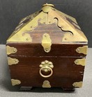 Vintage Korean Brass-studded Wooden Trinket Box Unique Hangeul Script Interior 