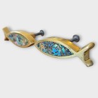 Mcm Drawer Handle   Pull Set - Fish Cast Brass Artisan Stone Mid-century Modern 