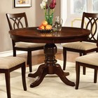 Contemporary Style 1pc Dining Table Brown Cherry Solid Wood Round Pedestal Tab