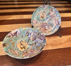China Trader Decorative Impressionism Floral 10  Bowl   Plate Gold Pink Blue Set