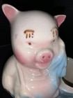 Shawnee Pottery Pig Wearing Overalls Cactus Planter Pink Blue Ceramic Vintage