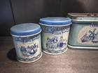 1940s Set Of 5 Wolverine Tin Blue Dutch Canister Set Coffee Tea Flour Sugar