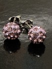 925 Sterling Silver Pink Crystal Pav   Ball Stud Earrings Butterfly Back  