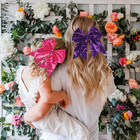 Jumbo Glitter Cheer Bow Clip - 7 Inch Large Cheerleading Sequin Hair Bow With Ta