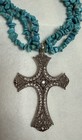 Turquoise Chip Beaded Necklace With Silver Cross Pendant Southwestern Style
