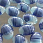 20pc Vintage German Glass Cabochons   Blue Swirls   Strips   Flat Back Cabs