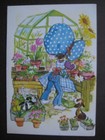Unused Vintage Greeting Card Sunshine Anniversary Woman In Bonnet In Greenhouse