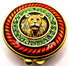 Vintage Signed Bob Mackie Gold-tone Enamel   Green Crystal Lion Trinket Pill Box