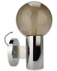 Vintage Mid-century Modern Lightolier Chrome Wall Sconce W  Smoky Glass Globe