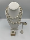 Vintage Faux Baroque Pearl Necklace Monet Earring Ring Set Silver Tone