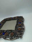 Vintage Silver Filigree Jeweled Picture Frame 7x7 Ornate Floral 4x4 Photo Heavy