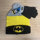 Batman Knit Beanie And Gloves Set Boy 4-7 Years Black gray yellow Nwt